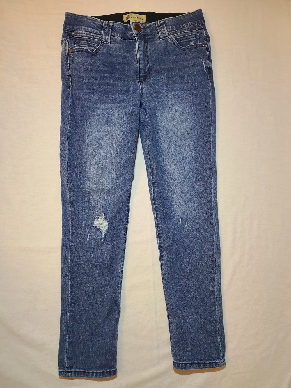 Democracy Mid Blue Skinny Jeans with Subtle Distress